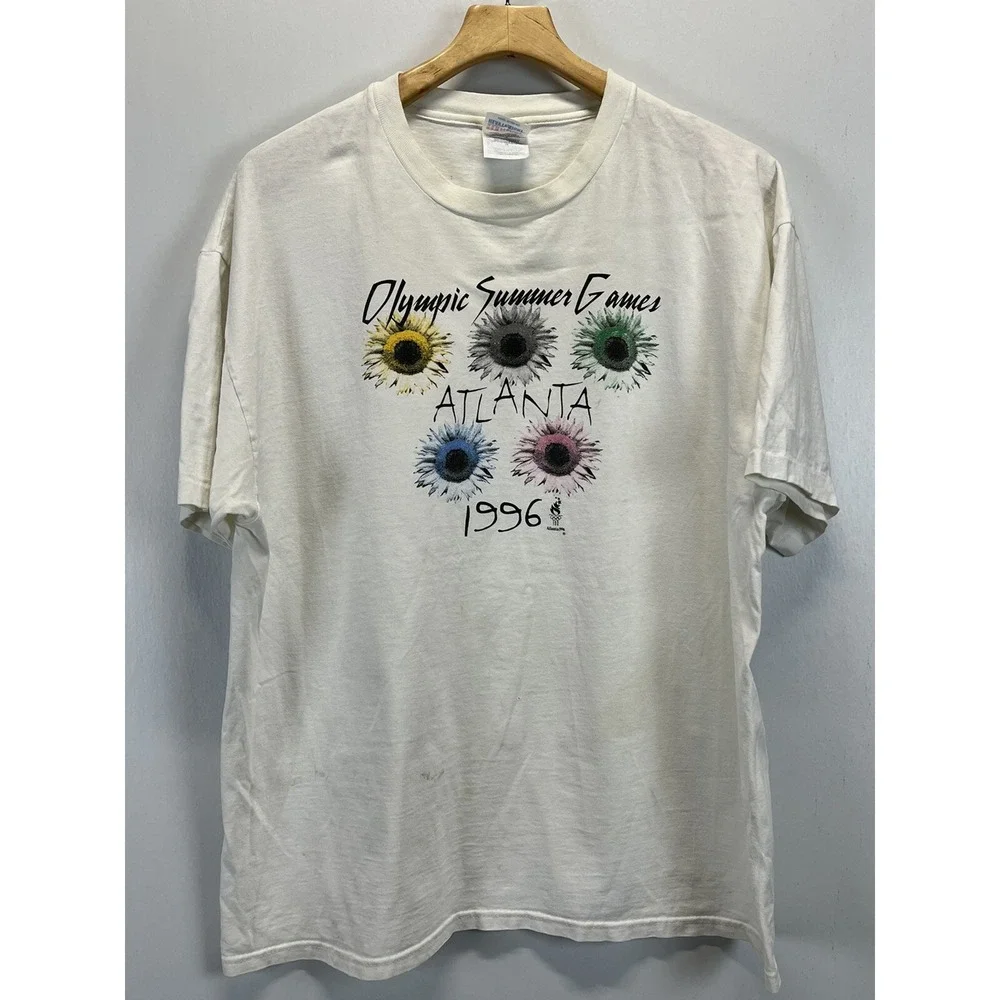 Vintage Hanes Atlanta Olympic 1996 Tshirt Sz XL Botanical Flowers HTF *flaws*